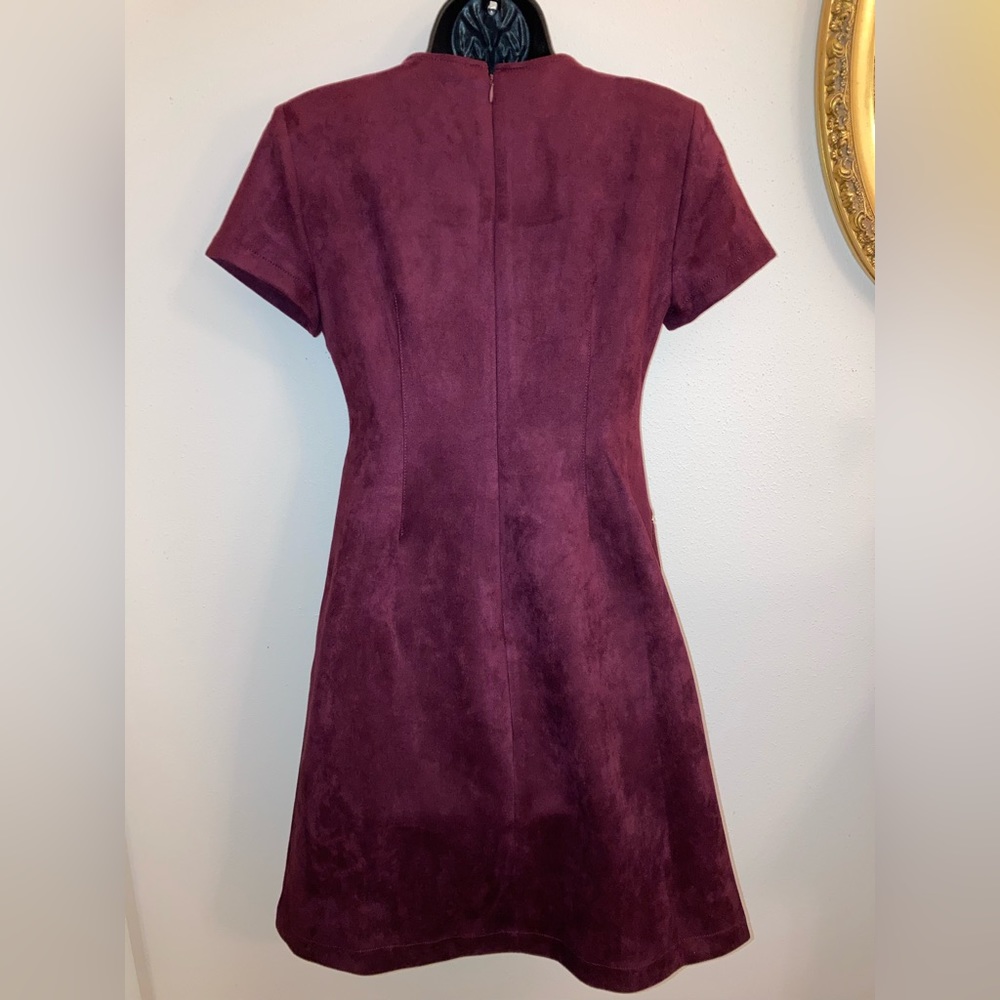 Calvin Klein Faux Suede Square Neck Asymmetrical Zip Short Sleeve Sheath Dress - Picture 4 of 15